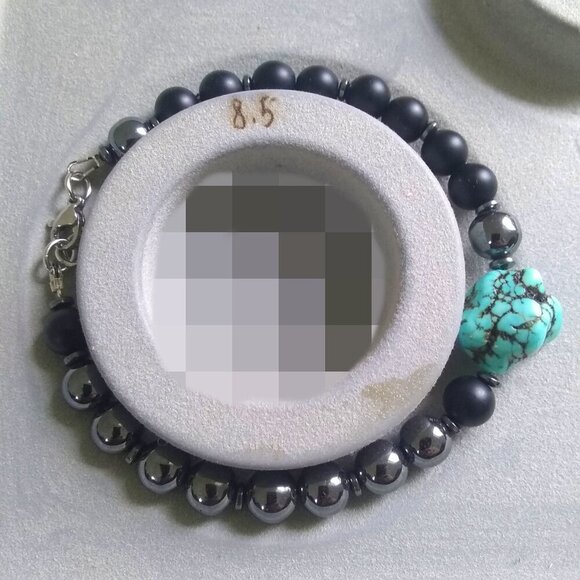 Sexy & Sleek! Men's Hematite + Black Stone Bracelet - Father's Day Gift for Him! - Picture 9 of 14